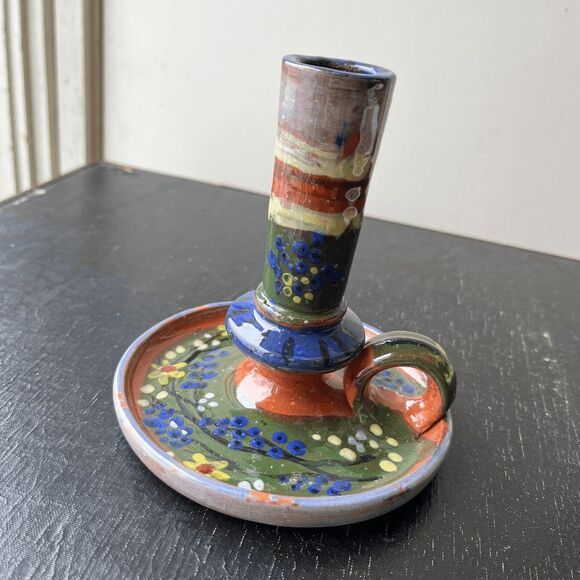 Hand-Painted Folk Art Pottery Candle Holder – Boho Cottagecore Studio Ceramic - Picture 7 of 10